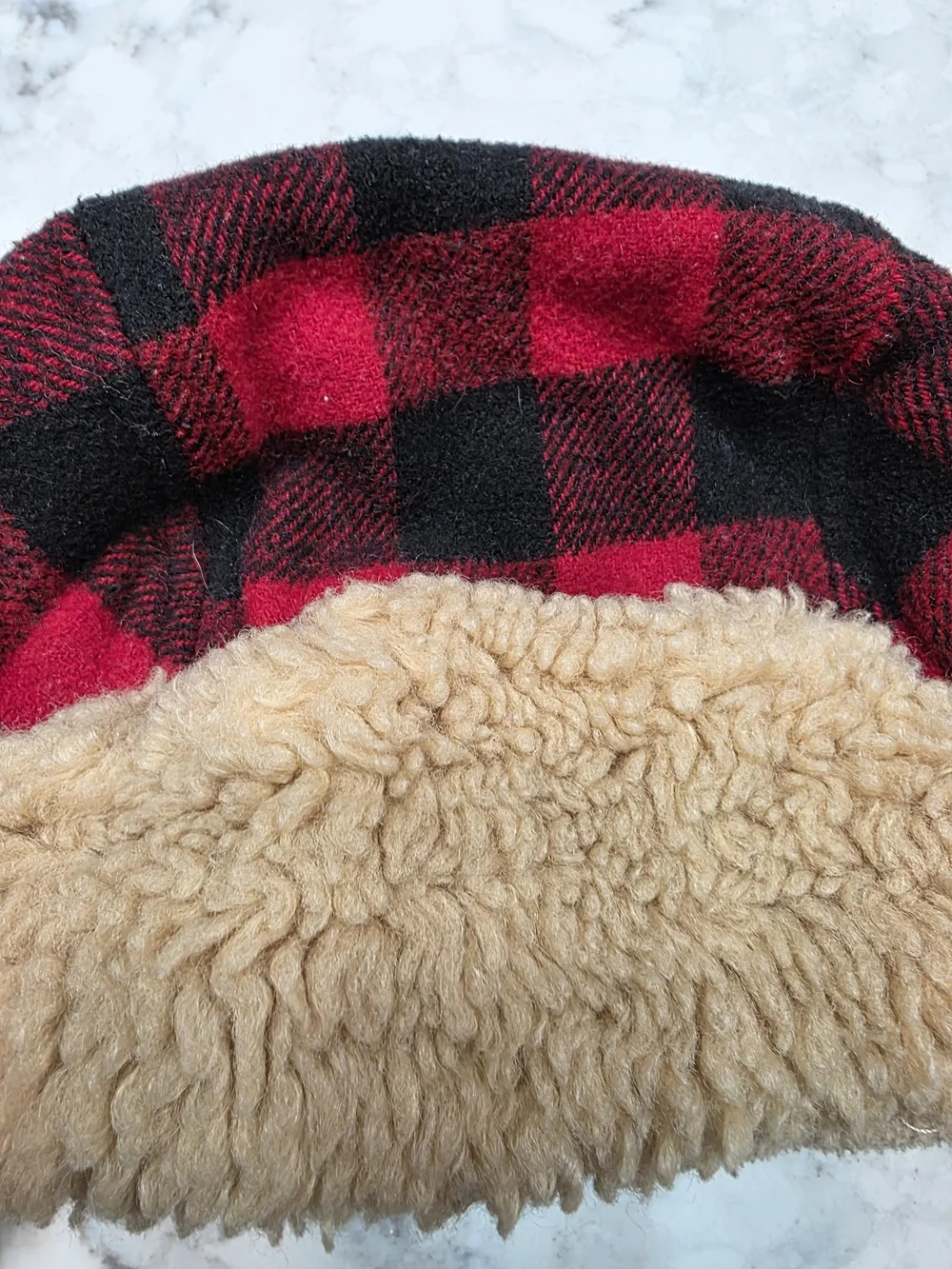 Cat & Jack Red and Black Buffalo Plaid Sherpa-Lined Kids Hat